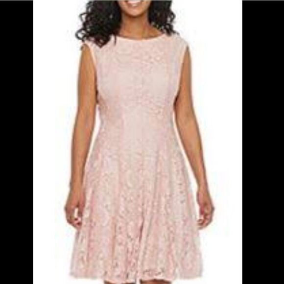 BRAND NEW LONDON TIMES SLEEVELESS  FIT&FLARE LACE FLORAL BACK CUT-OUT DRESS - Picture 1 of 15